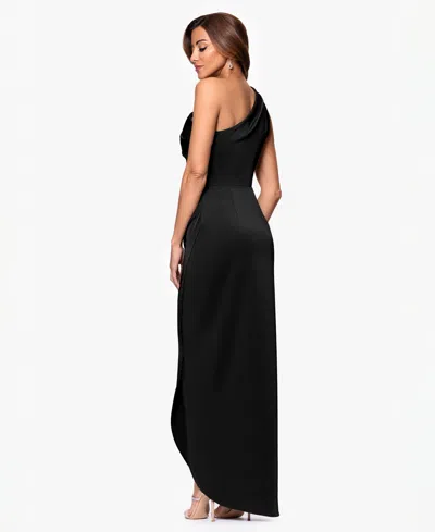 Xscape Women's Asymmetric One-shoulder Satin Gown In Black