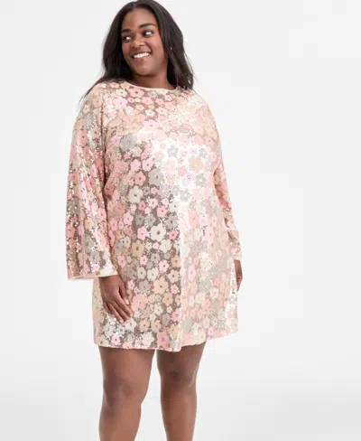 On 34th Trendy Plus Size Floral Sequin Embellished Shift Dress, Macy's Exclusive In Multi