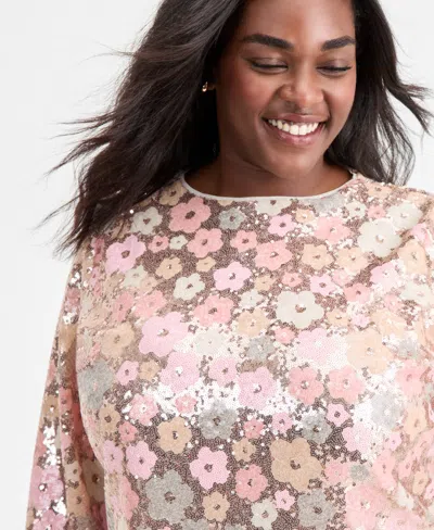 On 34th Trendy Plus Size Floral Sequin Embellished Shift Dress, Macy's Exclusive In Multi