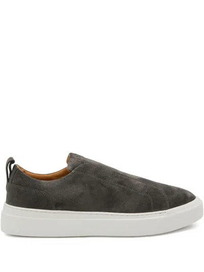 Kiton Suede Low Top Sneakers With Pull Tab In Gray
