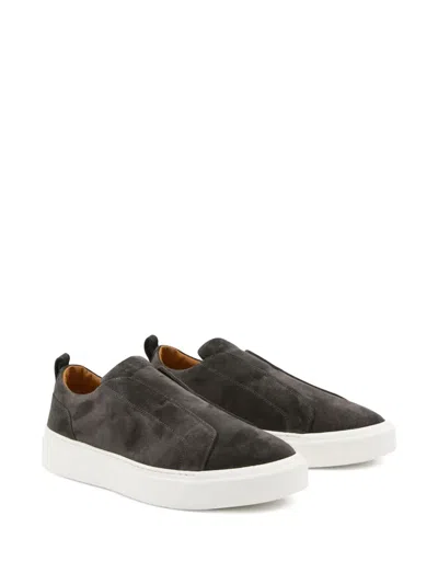 Kiton Suede Low Top Sneakers With Pull Tab In Gray