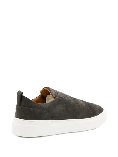 Kiton Suede Low Top Sneakers With Pull Tab In Gray