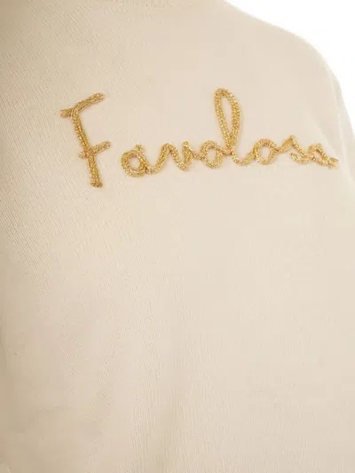 Mc2 Saint Barth Wool And Alpaca Blend Jumper With Favolosa Embroidery In Neutral