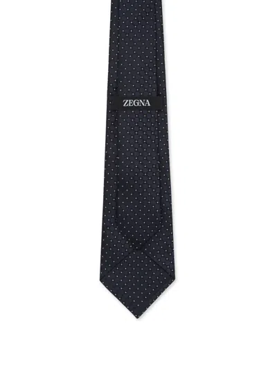 Zegna Patterned Silk Tie In Black