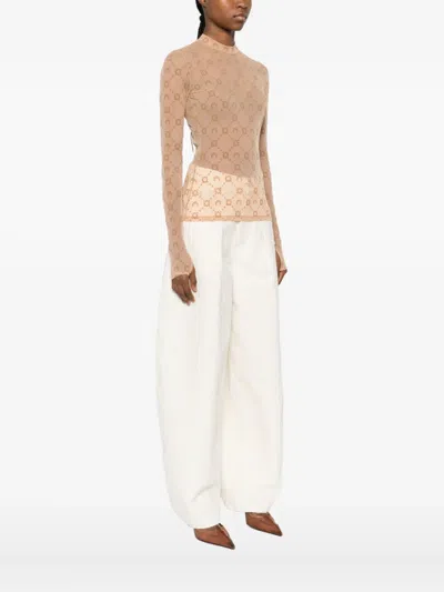 Marine Serre Signature Moon Pattern High-neck Long Sleeve Top In Brown
