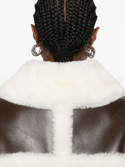 Stand Studio Cropped Bomber Jacket With Shearling Trim In Brown