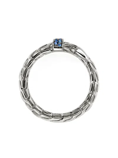 John Hardy Sterling Silver Spear Blue Sapphire Coil Ring In Silver