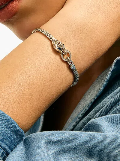 John Hardy Naga Bracelet Sterling Silver Diamonds Blue Sapphire 3.5mm