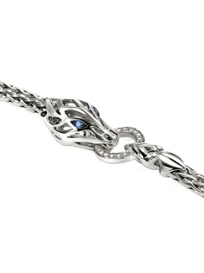 John Hardy Naga Bracelet Sterling Silver Diamonds Blue Sapphire 3.5mm