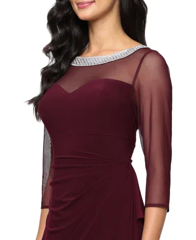 Alex Evenings Petite 3/4-sleeve Illusion Ruffled Gown In Purple