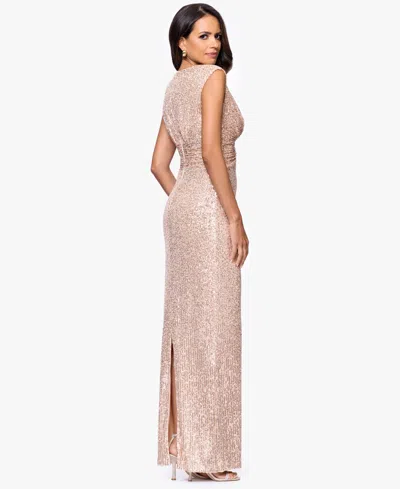 Betsy & Adam Petite Sequin Long Sheath Gown In Neutral