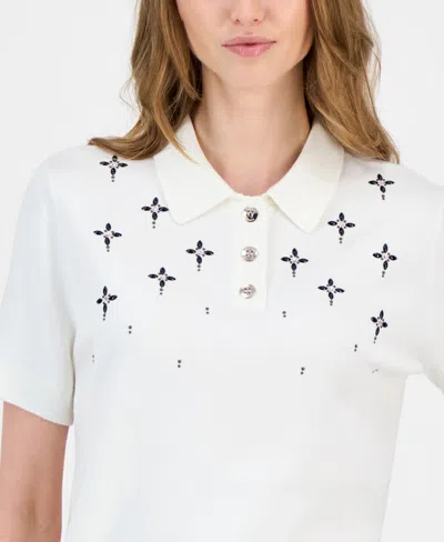 Tommy Hilfiger Women's Embellished Polo Sweater In White