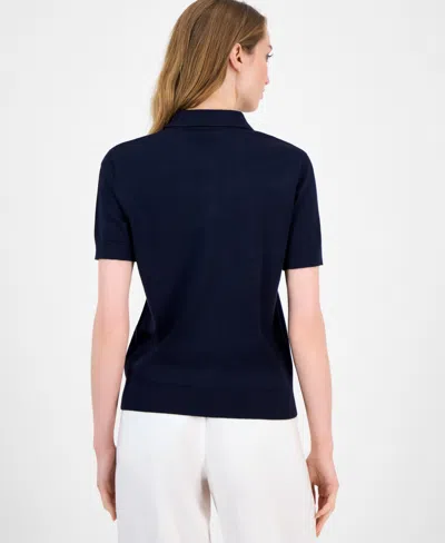 Tommy Hilfiger Women's Embellished Polo Sweater In Black