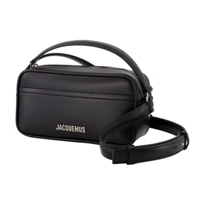 Jacquemus Le Baneto Black Handbag With Logo Lettering On The Front In Leather Man In Black
