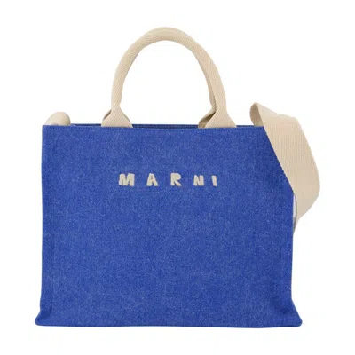 Marni Small Cotton Crossbody Bag Dual Carry In Blue