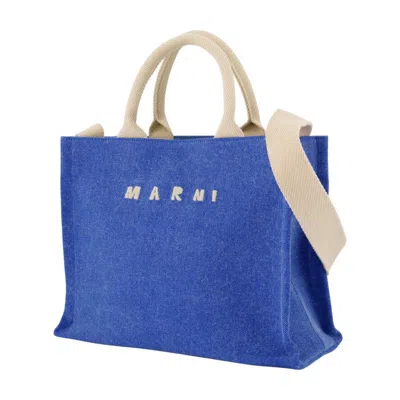Marni Small Cotton Crossbody Bag Dual Carry In Blue