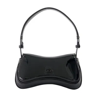 Diesel Women Play Clutch Patent Fabric Shoulder Bag In Black