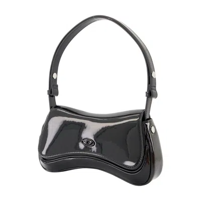 Diesel Women Play Clutch Patent Fabric Shoulder Bag In Black