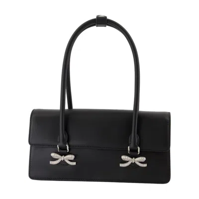 Self-portrait Black Leather Shoulder Bag With Crystal Bows In Black