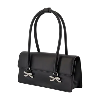 Self-portrait Black Leather Shoulder Bag With Crystal Bows In Black