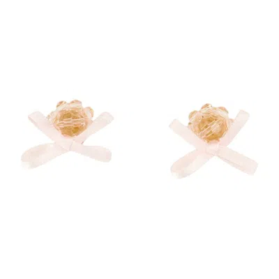 Simone Rocha Petite Bow Daisy Satin Earrings In Pink
