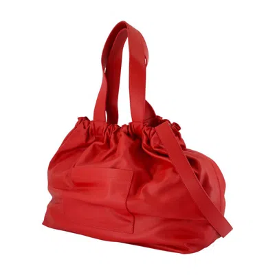 Samsoe & Samsoe Smooth Leather Crossbody Bag With Drawstring Top In Red