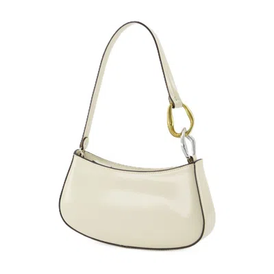 Staud Crescent-shaped Handbag With Gold And Silver Hardware In White