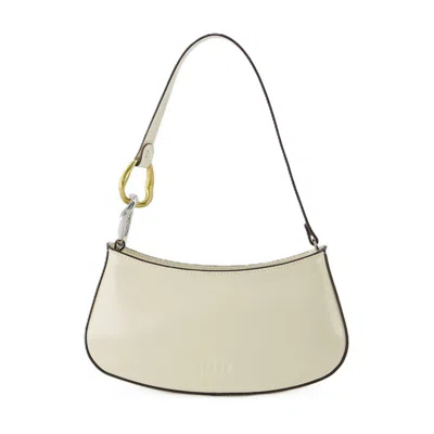 Staud Crescent-shaped Handbag With Gold And Silver Hardware In White
