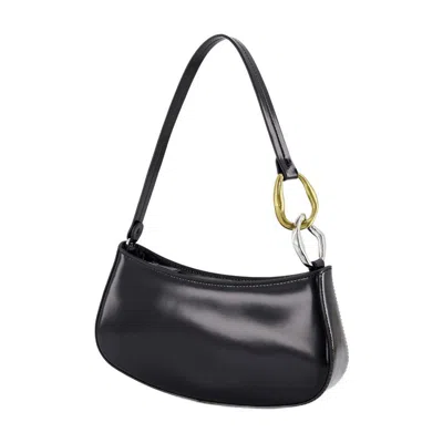 Staud Curved Rectangular Black Shoulder Handbag With Chain Link Strap In Black