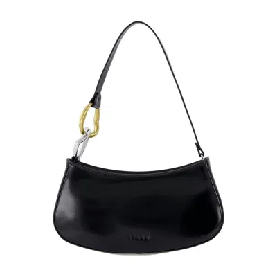 Staud Curved Rectangular Black Shoulder Handbag With Chain Link Strap In Black