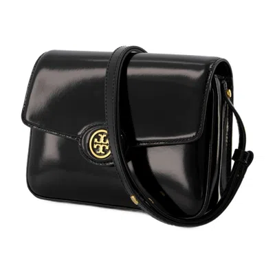 Tory Burch Robinson Convertible Patent Shoulder Bag In Black