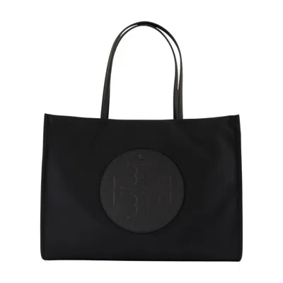 Tory Burch Black Tote With Circular Logo And Functional Design In Black
