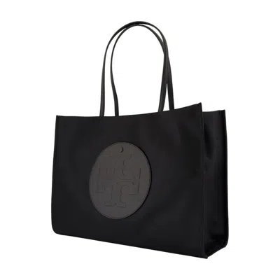 Tory Burch Black Tote With Circular Logo And Functional Design In Black