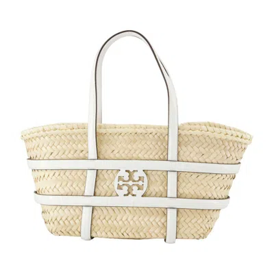 Tory Burch Small Straw Basket Tote With Dual Handles In White