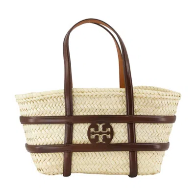 Tory Burch Small Ella Shopping Bag In Straw Classic Leather Color In Neutral