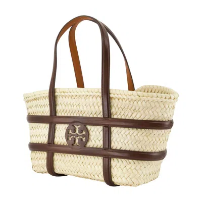 Tory Burch Small Ella Shopping Bag In Straw Classic Leather Color In Neutral