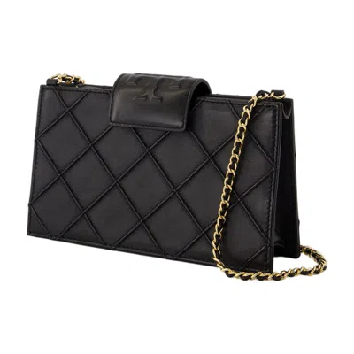 Tory Burch Fleming Black Diamond Quilted Mini Crossbody Bag With Chain-link Shoulder Strap In Leather Woman