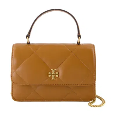 Tory Burch Kira Diamond Mini Top Handle Wallet On Chain In Brown