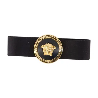 Versace Medusa-plaque Decorative-stitch Hairpin In Black