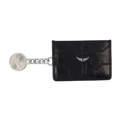 Zadig & Voltaire Womens Noir Sunny Vintage-effect Leather Card Holder In Black