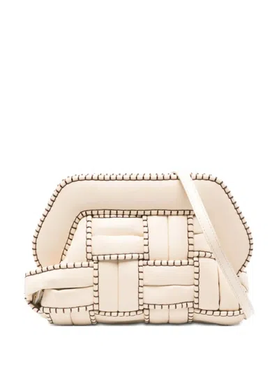 Themoirè Tia Woven Clutch Detachable Strap In Neutral