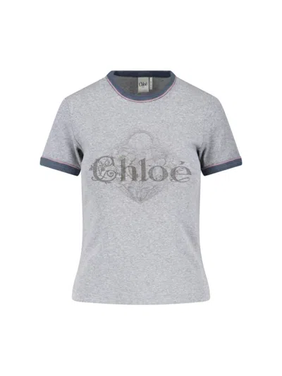 Chloé Baby Fit T-shirt With Logo In Cotton Jersey In Gray
