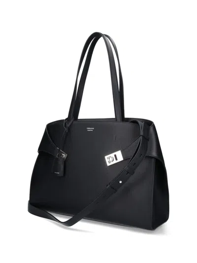 Ferragamo Hug Top-zip Leather Shoulder Bag In Black