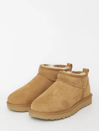 Ugg Biscuit Suede Classic Ultra Mini Ankle Boots In Brown
