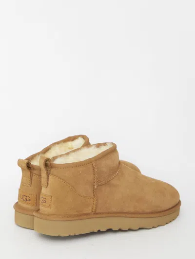 Ugg Biscuit Suede Classic Ultra Mini Ankle Boots In Brown