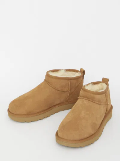 Ugg Biscuit Suede Classic Ultra Mini Ankle Boots In Brown