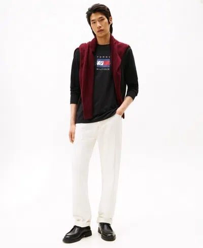 Tommy Hilfiger Men's Linear Flag Graphic Long Sleeves T-shirt In Black