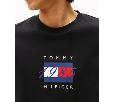 Tommy Hilfiger Men's Linear Flag Graphic Long Sleeves T-shirt In Black