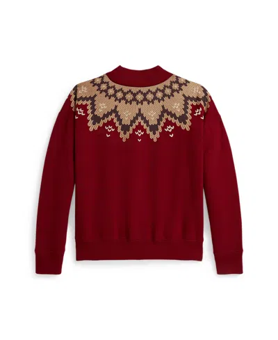 Polo Ralph Lauren Girls 7-16 Fair Isle Boxy Long Sleeve Sweatshirt In Burgundy