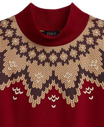 Polo Ralph Lauren Girls 7-16 Fair Isle Boxy Long Sleeve Sweatshirt In Burgundy